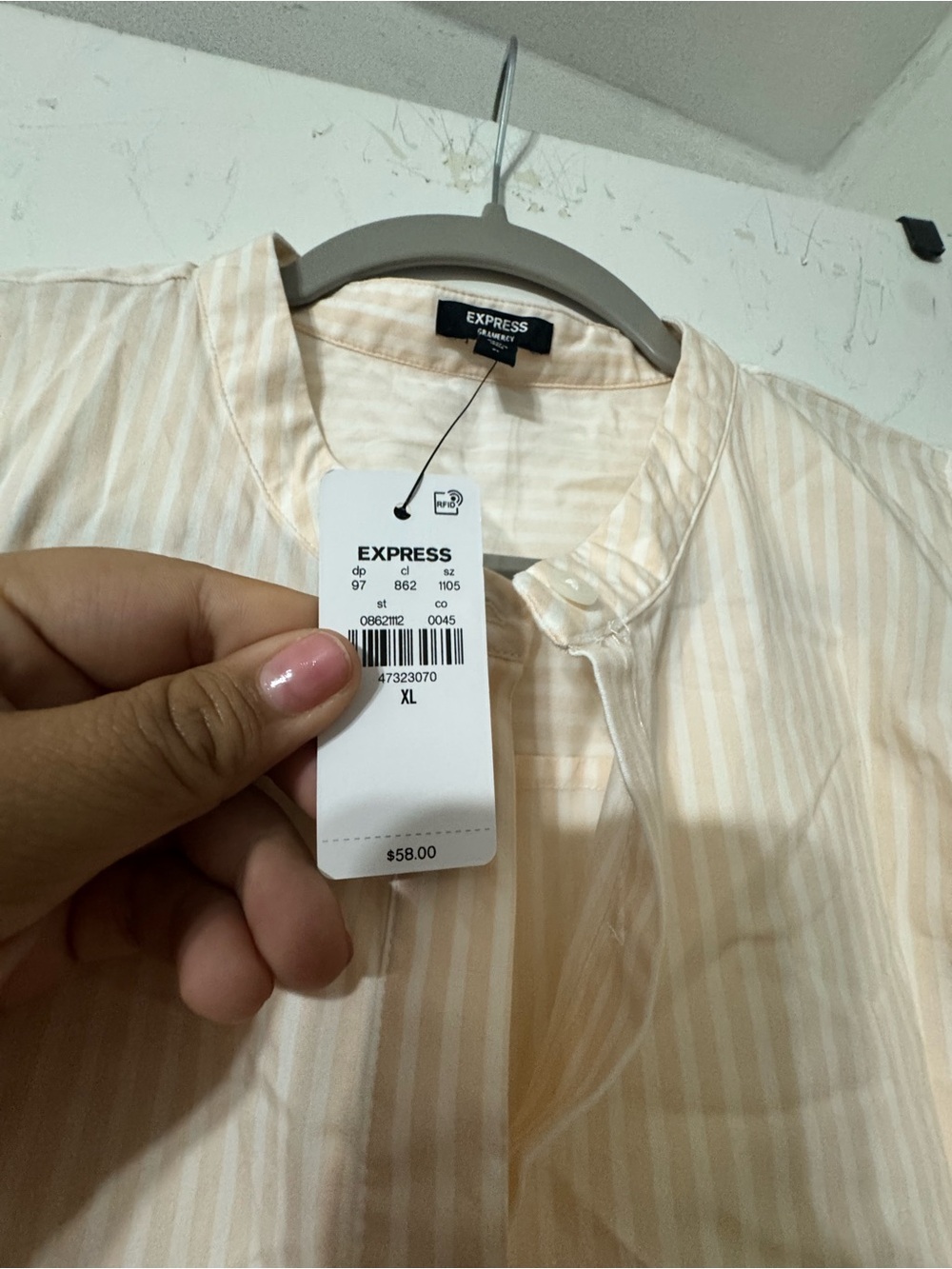 Express Cream Ruffle Cap-Sleeve Button Front Top - Picture 6 of 8